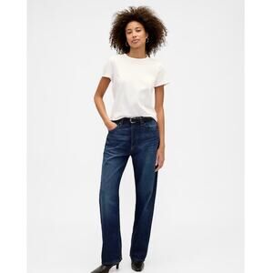 NWT GAP Relaxed Straight Leg Denim Jeans Button Fly Women's 8 Long Dark Wash